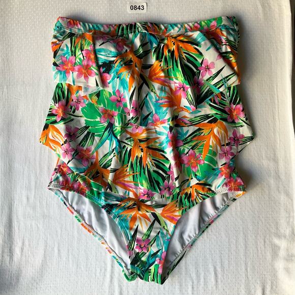 Jantzen Women’s Floral Strapless Swimsuit size 10, Green & Orange, Front Ruffles - Picture 1 of 8